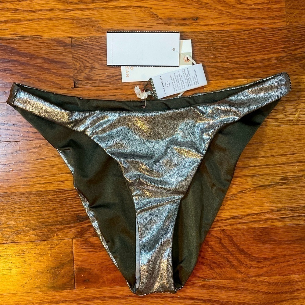 Good American Better Bikini Bottom Reversible Silver‎ Green Small